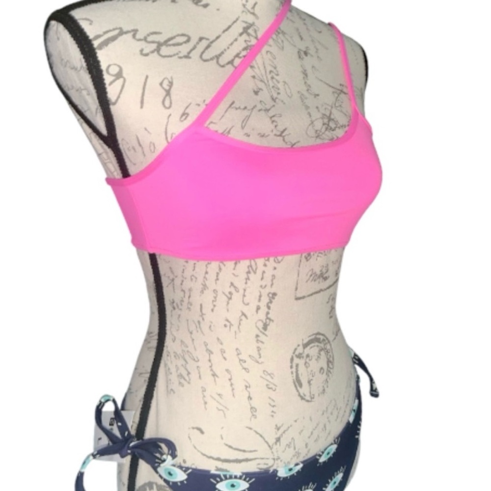 Vibrant Bright Pink Cross Body Bikini Top Medium
